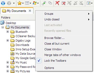 Tabbar and icon bar right-click context menu