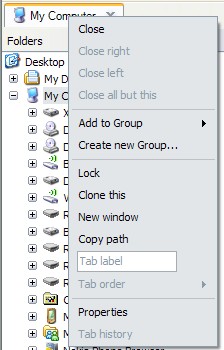 Tab context menu