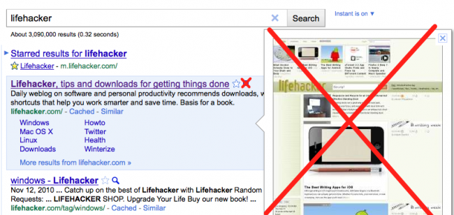 Hide Google Instant Preview Hide Google Preview