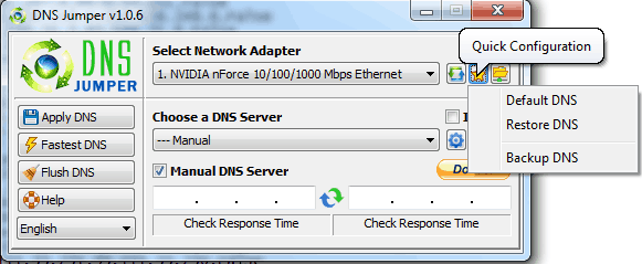 DNS Jumper can backup your DNS configuration DNS Jumper main program
