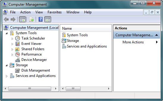 Computer management console in Windows