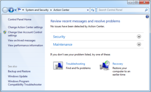 Windows 7 Action Center