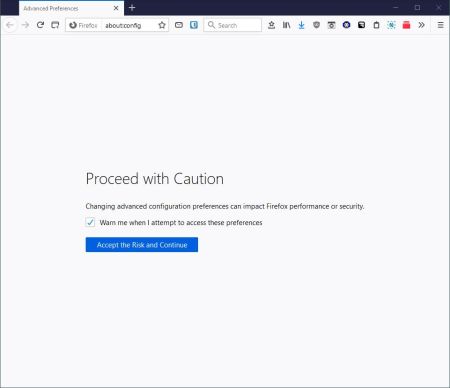 Firefox about config