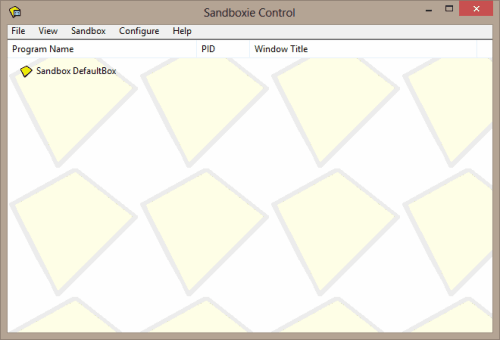 Sandboxie Control window with no running programs