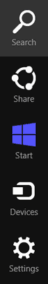 Charms bar at the right of the screen