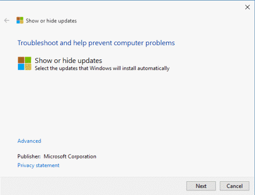 Windows 10 troubleshooter to hide updates