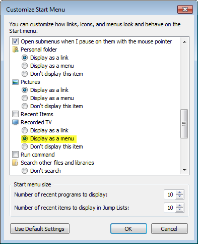 Customize the Start menu