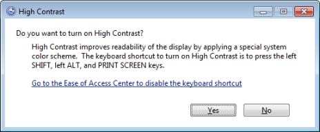 Windows 7 high contrast theme shortcut