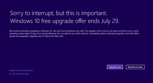 Screenshot Final Windows 10 Upgrade prompts