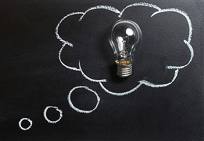 light bulb on chalk board