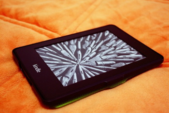 Kindle e-Reader on cloth
