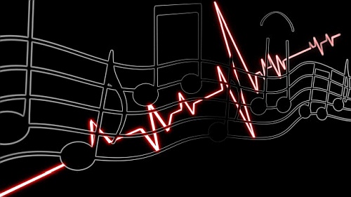 Music notes in white on black background