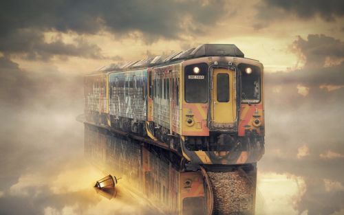 illustration train in the mist
