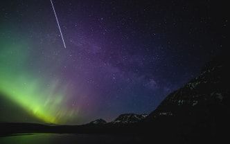 Shooting star and northern lights Glacier Bay